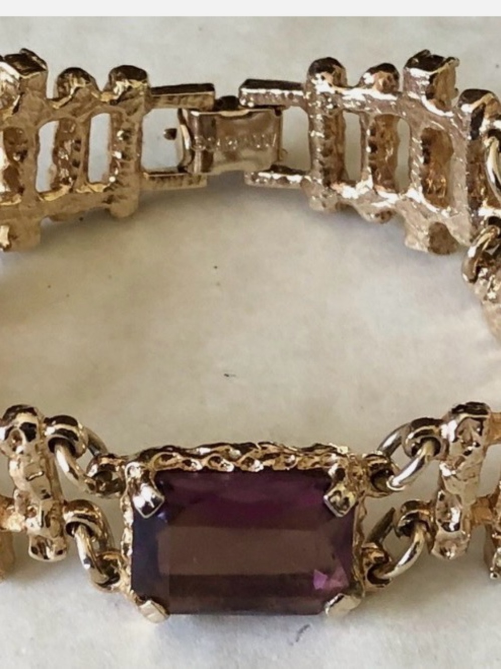 Sarah Coventry Gold-Tone Bracelet with Purple Rectangular Stone
